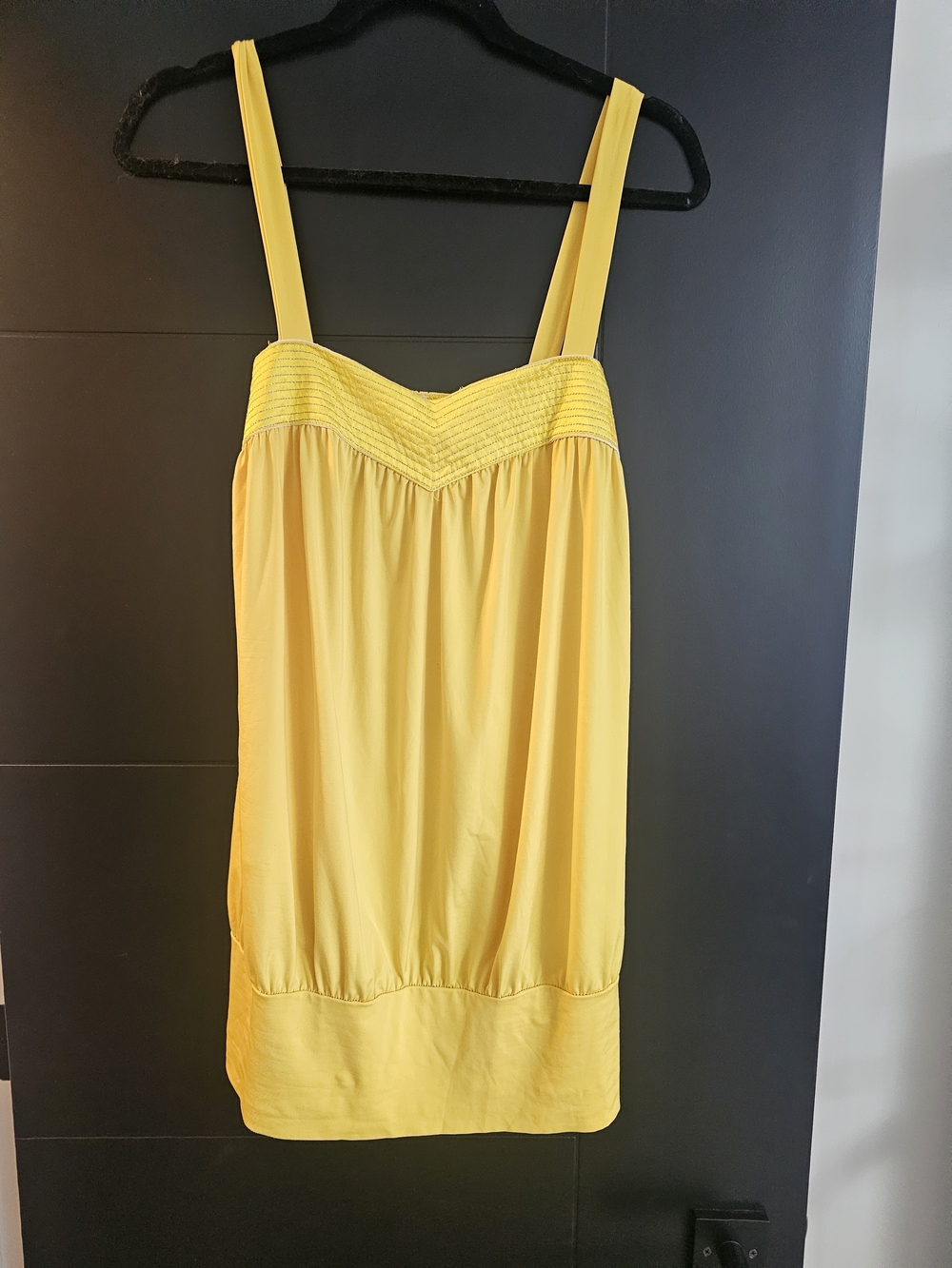 Pecas Smocked V-Bust Yellow Chemise with Wide Straps